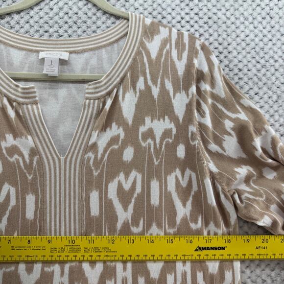 Chicos Sweater Womens 1 M/8 Brown Knit Tunic V-Neck Long Sleeve Soft Stretchy - Picture 11 of 12